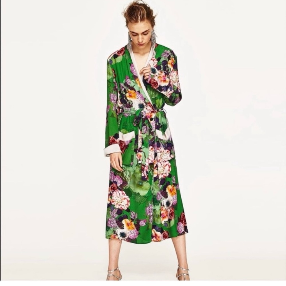 NWT - Zara Green Floral Kimono - Picture 3 of 6